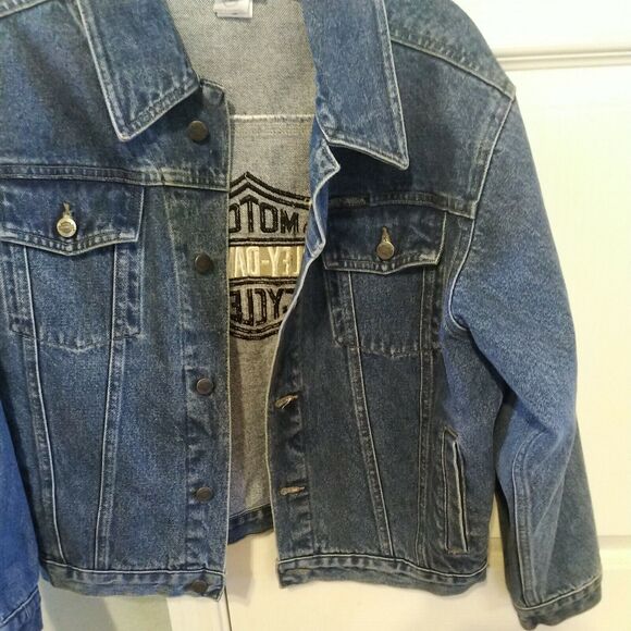 Harley Davidson Womens Patch Logo Distressed Jean Jacket Size L 14/16 $285 NICE! - Picture 8 of 12
